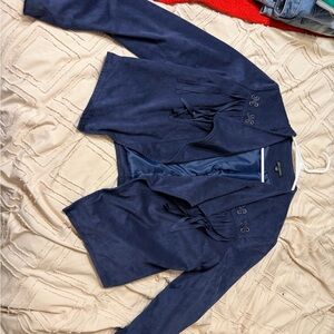 Shinestar Deep Blue Faux Suede Open Jacket with Smooth Lining